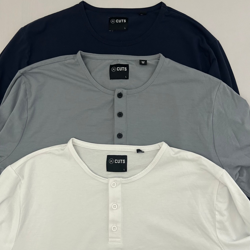 Cuts Shirts Mens Large Multi Henley Crew Neck Pyca Pro Long Sleeve Bundle 3pk